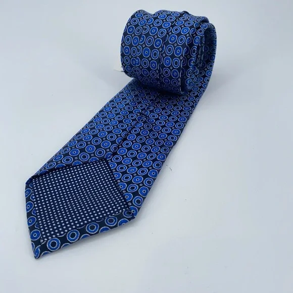 Eton‎ Tie Mens One Size Navy Blue Circle Print Silk Classic Necktie Italy Made